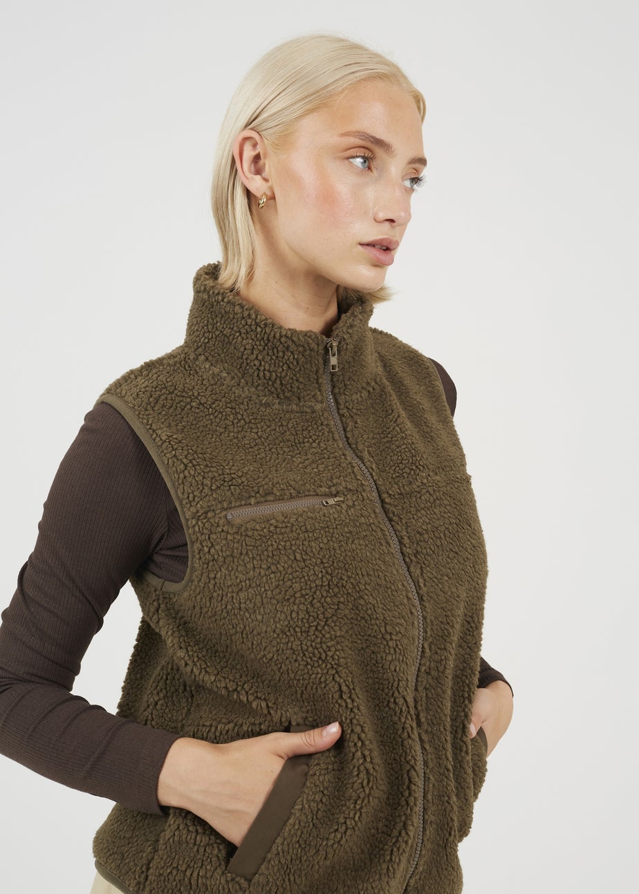 Brave Soul Taupe Zip Through Fleece Gilet
