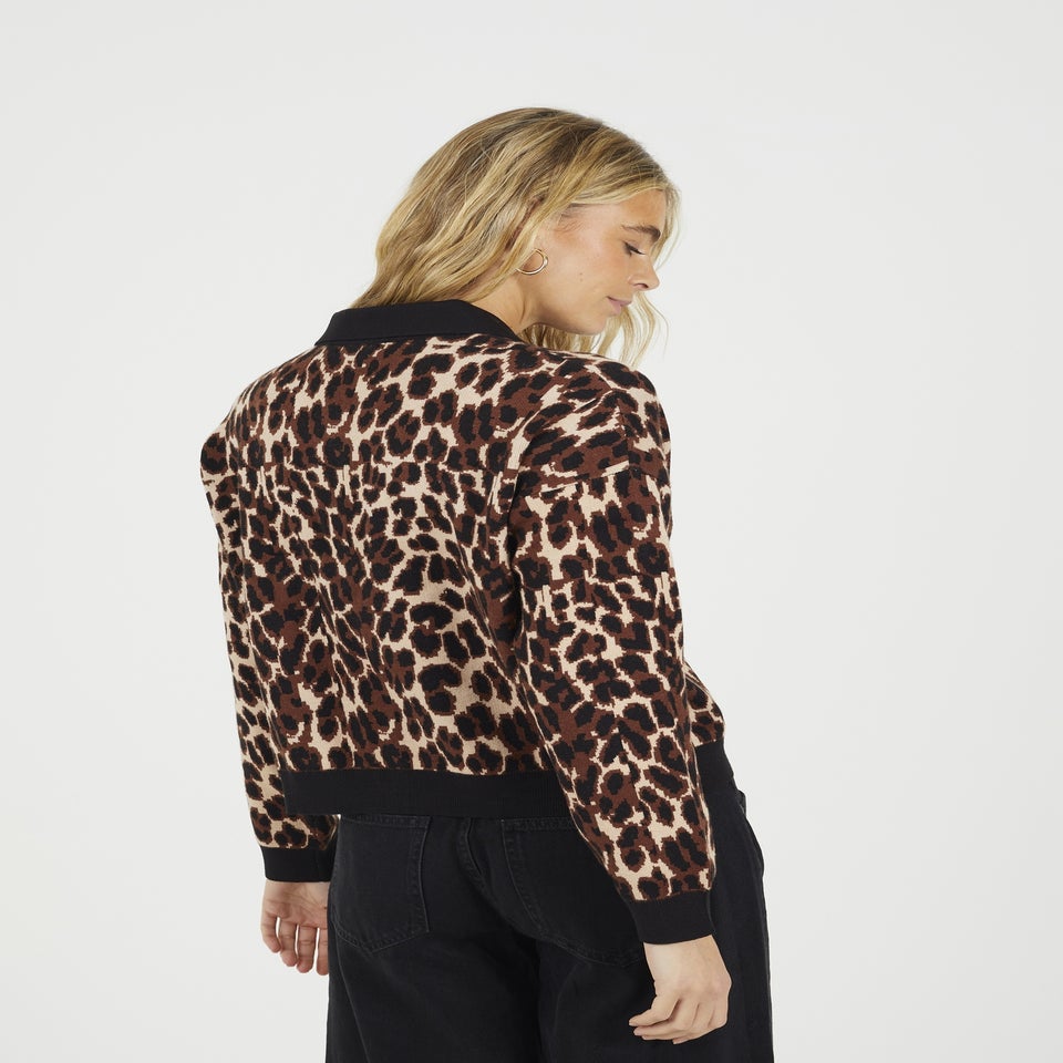 Brave Soul Brown Animal Printed Knitted Cardigan