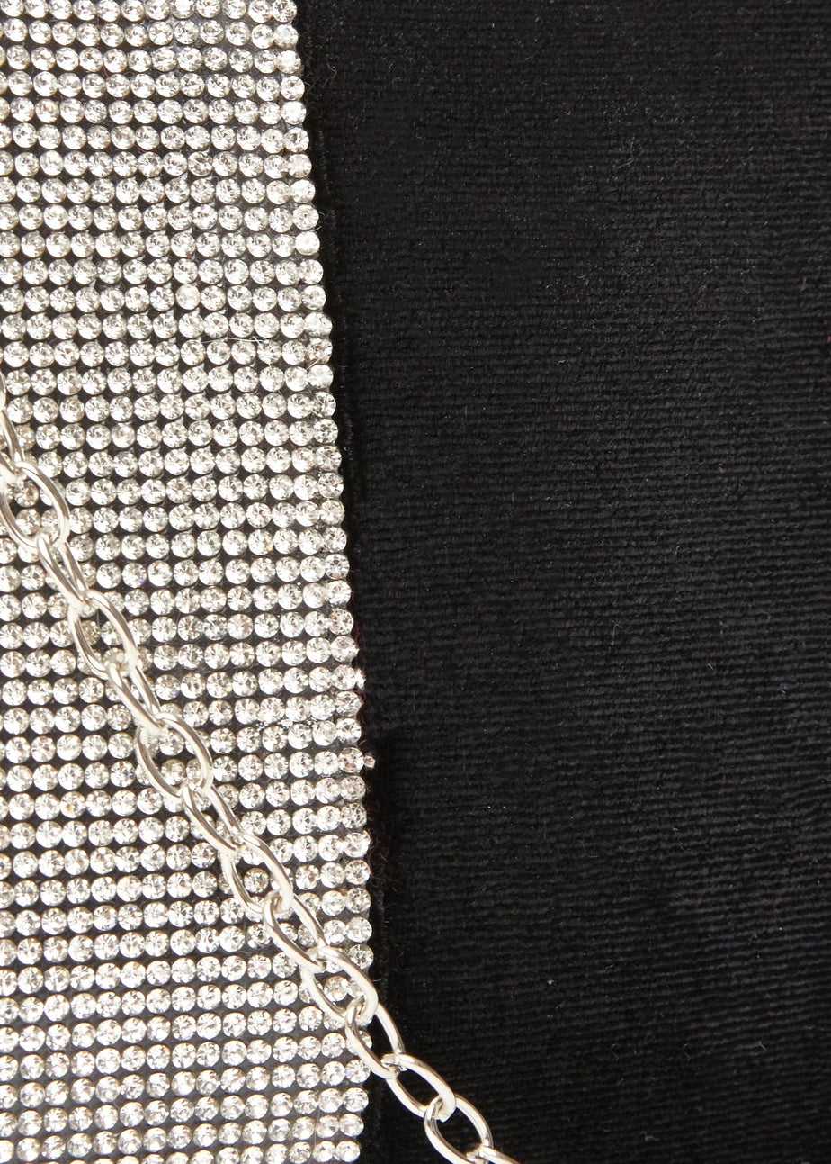 Quiz Black Diamante Bow Clutch Bag