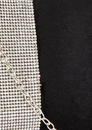 Quiz Black Diamante Bow Clutch Bag