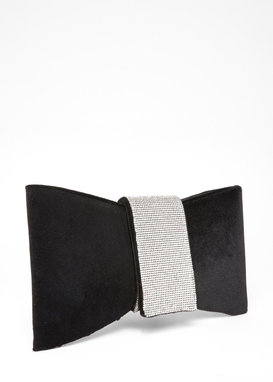 Quiz Black Diamante Bow Clutch Bag
