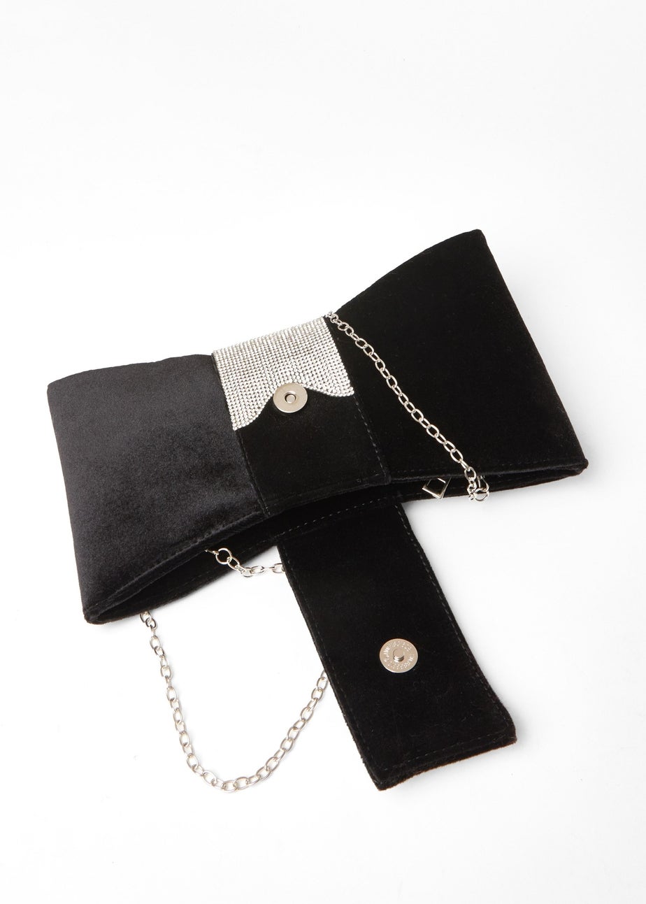 Quiz Black Diamante Bow Clutch Bag