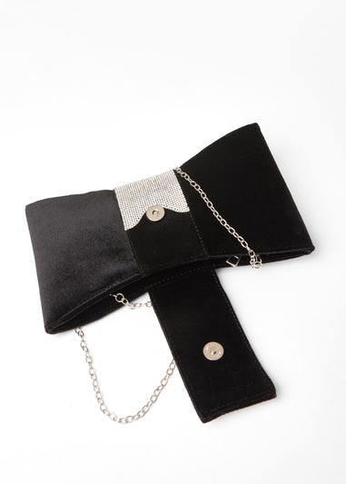 Quiz Black Diamante Bow Clutch Bag