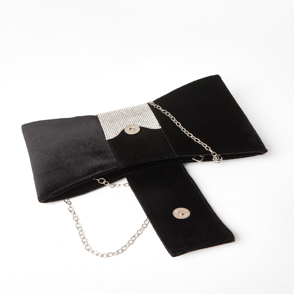 Quiz Black Diamante Bow Clutch Bag