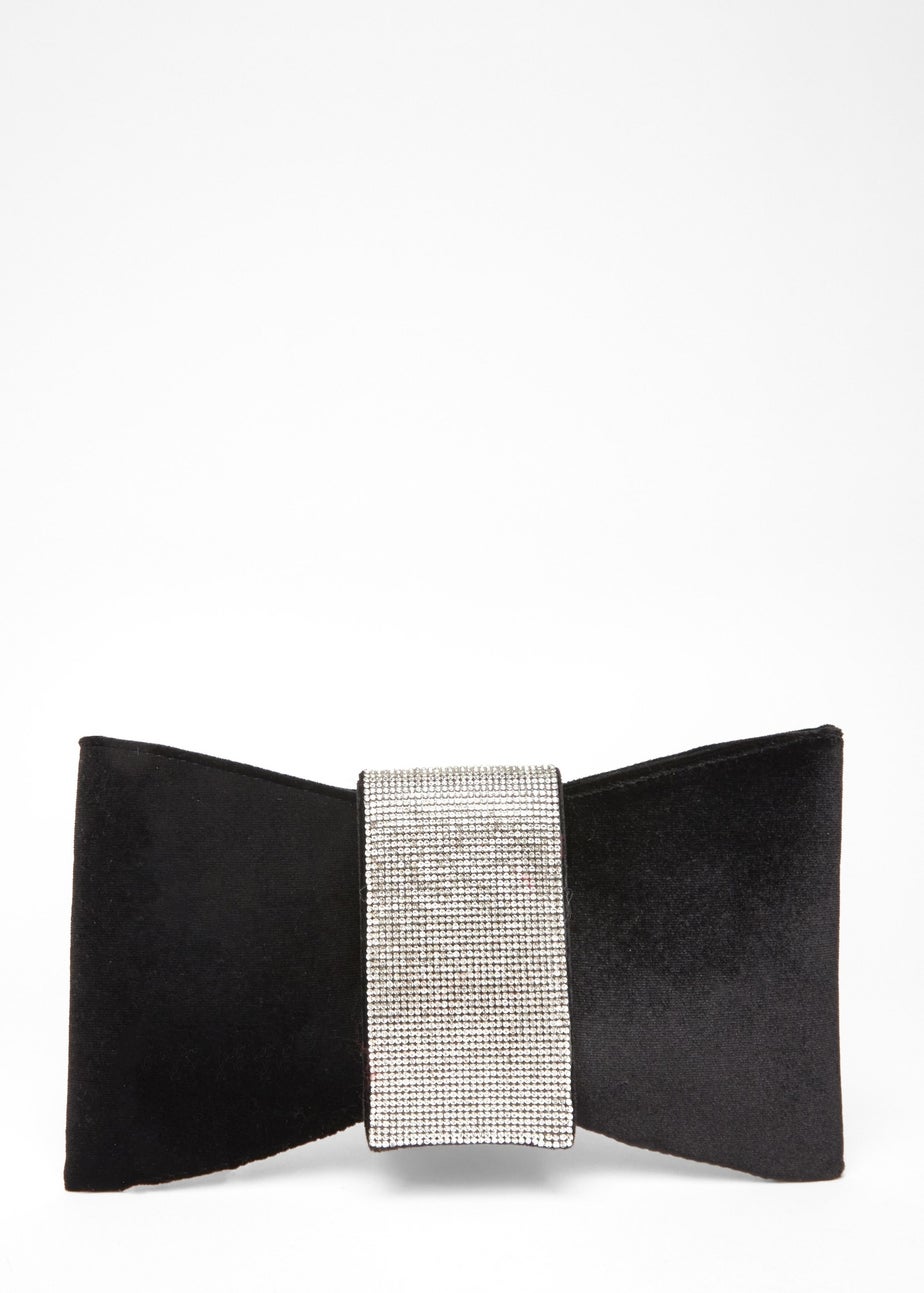 Quiz Black Diamante Bow Clutch Bag