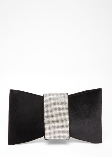 Quiz Black Diamante Bow Clutch Bag