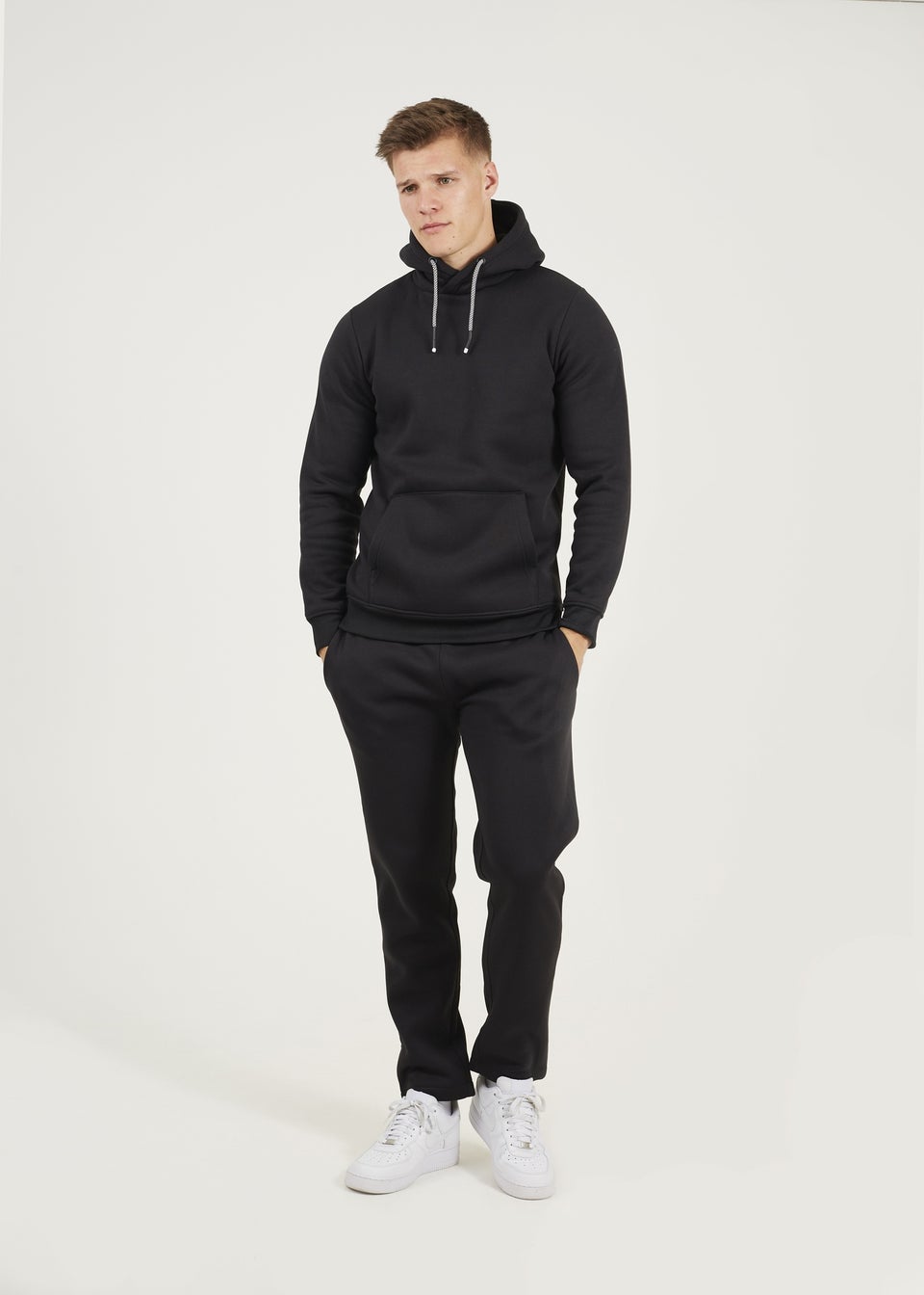 Brave Soul Black Crossover Neck Hoodie and Joggers Set