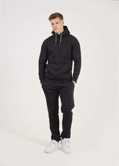 Brave Soul Black Crossover Neck Hoodie and Joggers Set
