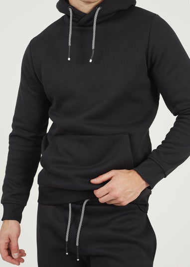 Brave Soul Black Crossover Neck Hoodie and Joggers Set