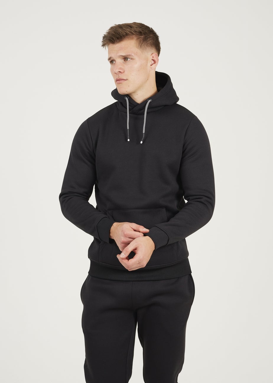 Brave Soul Black Crossover Neck Hoodie and Joggers Set