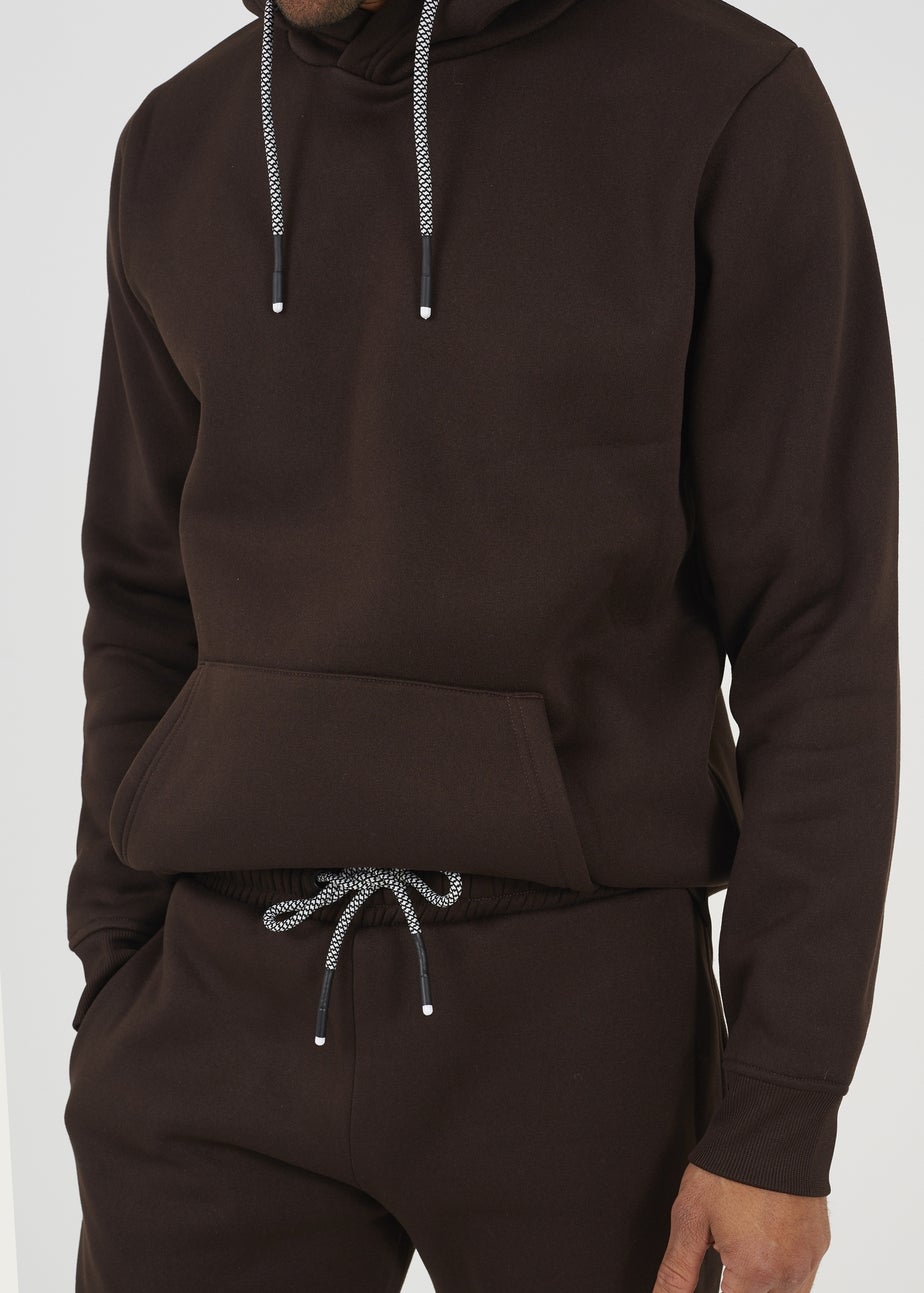 Brave Soul Chocolate Crossover Neck Hoodie and Joggers Set