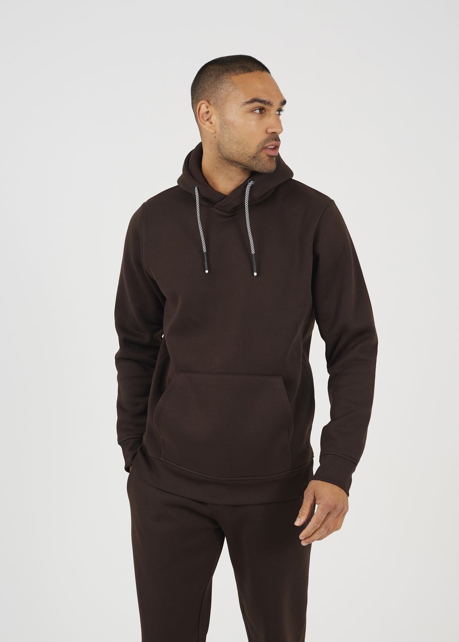 Brave Soul Chocolate Crossover Neck Hoodie and Joggers Set