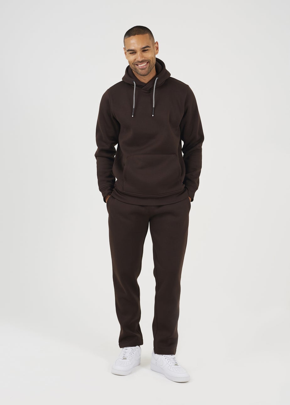 Brave Soul Chocolate Crossover Neck Hoodie and Joggers Set
