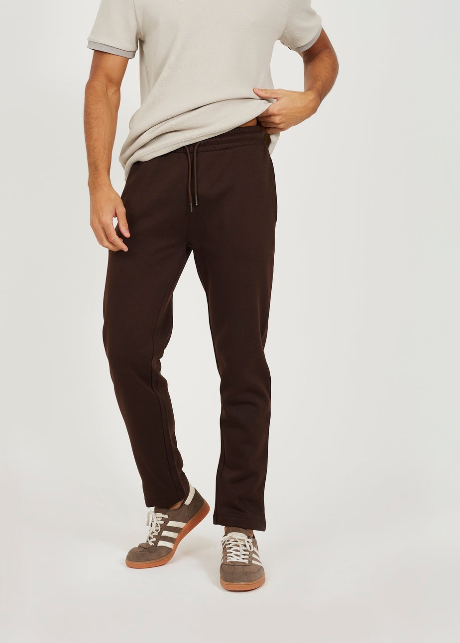 Brave Soul Chocolate Straight Leg Open Hem Joggers