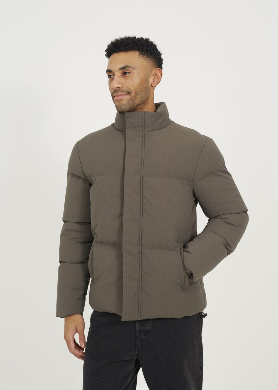 Brave Soul Taupe Funnel Neck Padded Jacket