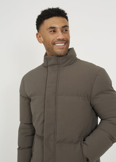 Brave Soul Taupe Funnel Neck Padded Jacket