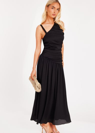 Quiz Black Asymmetric Drop Waist Midaxi Dress