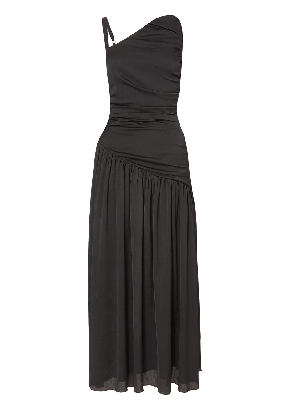 Quiz Black Asymmetric Drop Waist Midaxi Dress