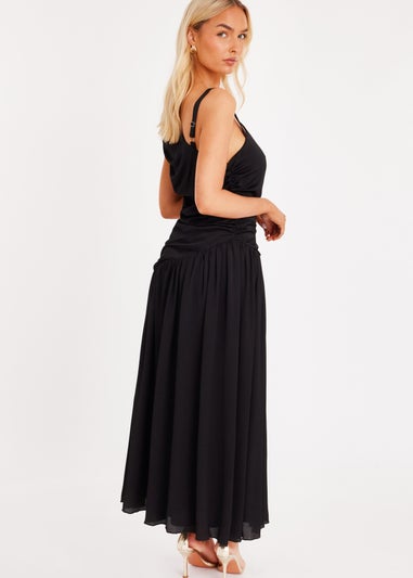 Quiz Black Asymmetric Drop Waist Midaxi Dress