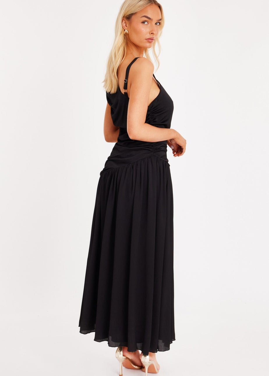 Quiz Black Asymmetric Drop Waist Midaxi Dress