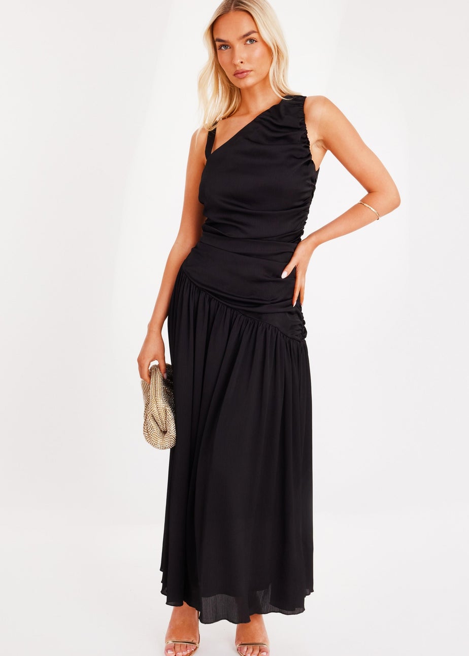 Quiz Black Asymmetric Drop Waist Midaxi Dress