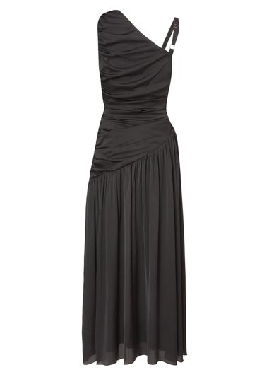 Quiz Black Asymmetric Drop Waist Midaxi Dress