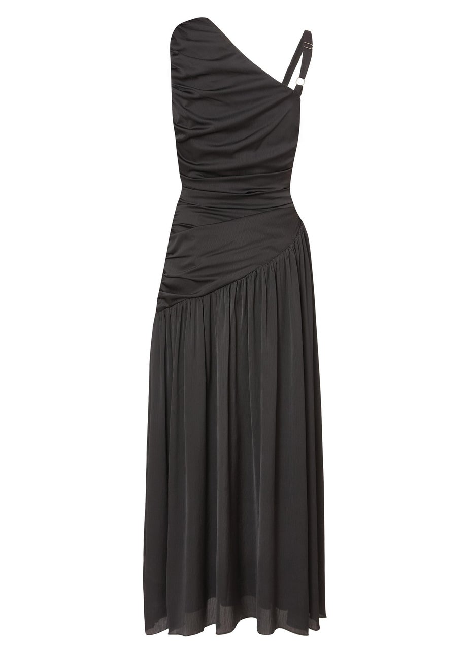Quiz Black Asymmetric Drop Waist Midaxi Dress
