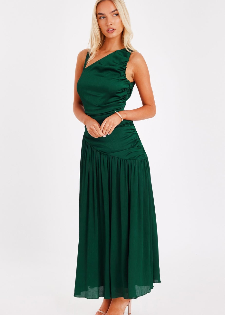 Quiz Green Asymmetric Drop Waist Midaxi Dress