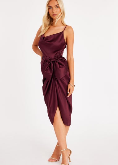 Quiz Burgundy Bow Front Midi Dress