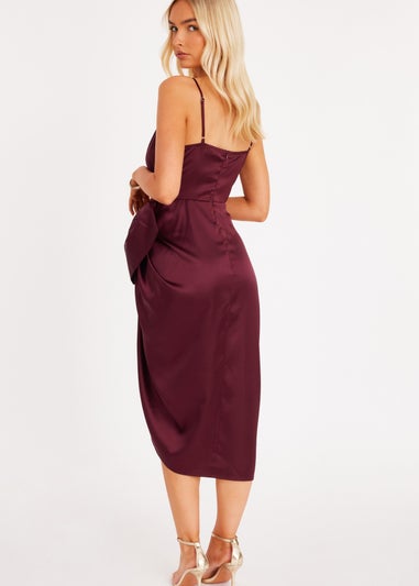 Quiz Burgundy Bow Front Midi Dress