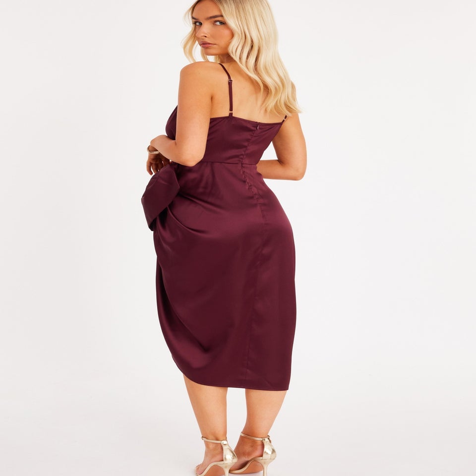 Quiz Burgundy Bow Front Midi Dress