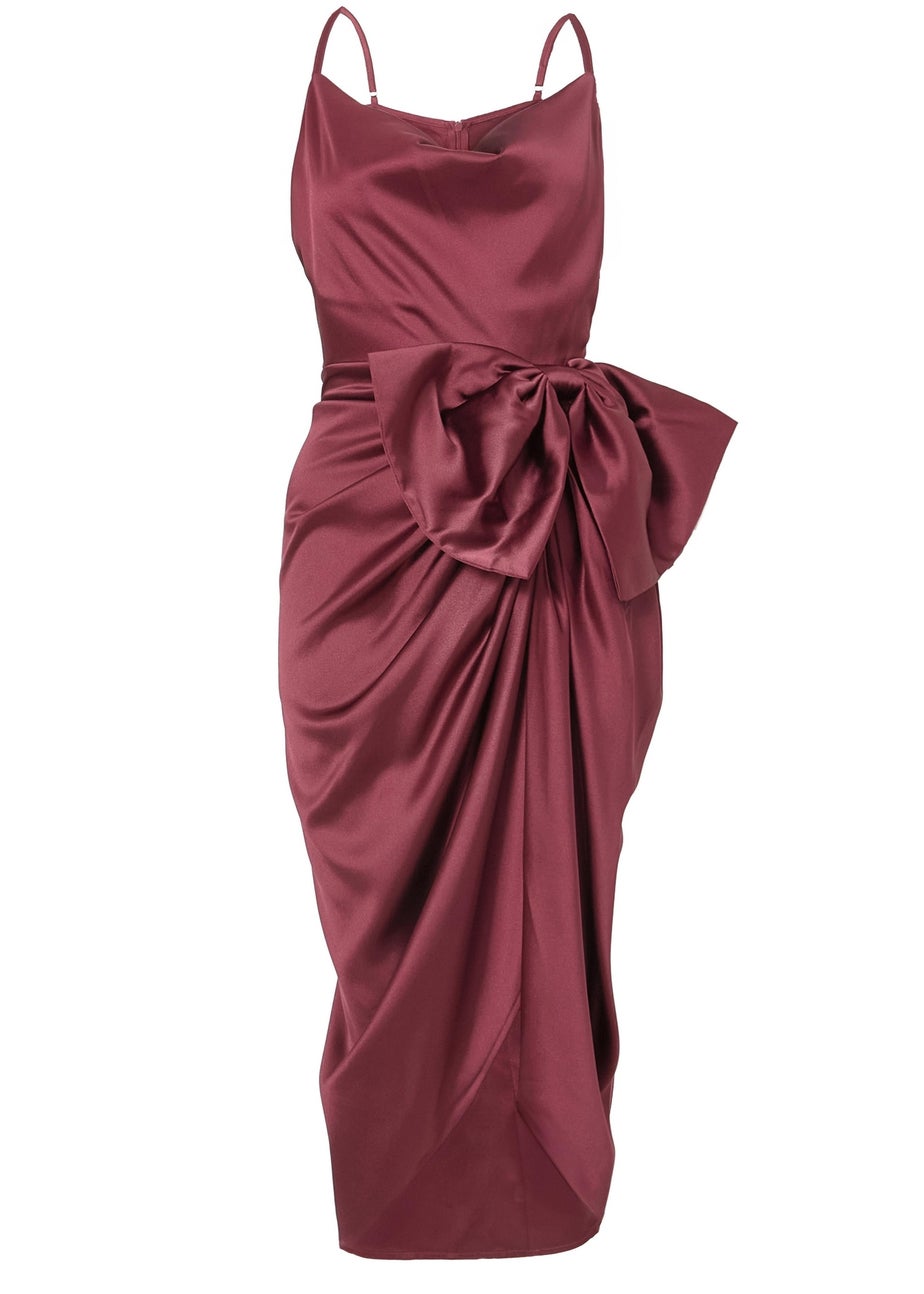 Quiz Burgundy Bow Front Midi Dress