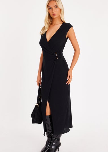 Quiz Black Cap Sleeve Midaxi Dress