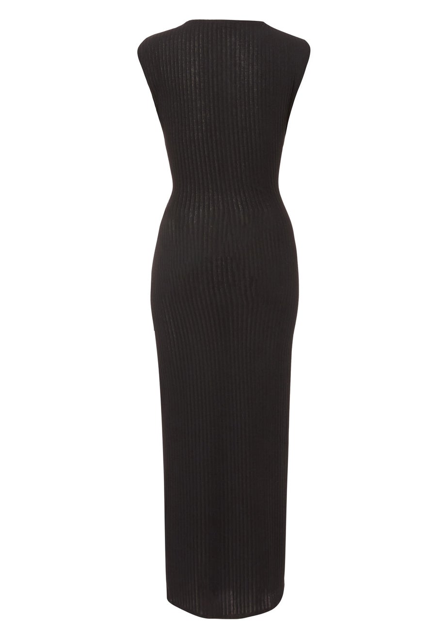 Quiz Black Cap Sleeve Midaxi Dress