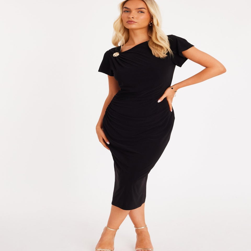 Quiz Black Cap Sleeve Midi Dress