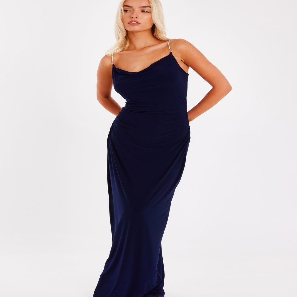 Quiz Navy Diamante Strap Maxi Dress