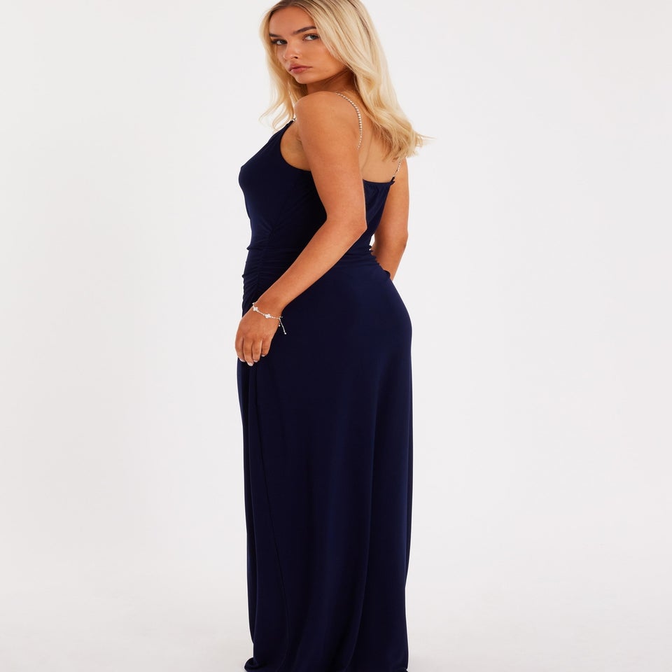 Quiz Navy Diamante Strap Maxi Dress