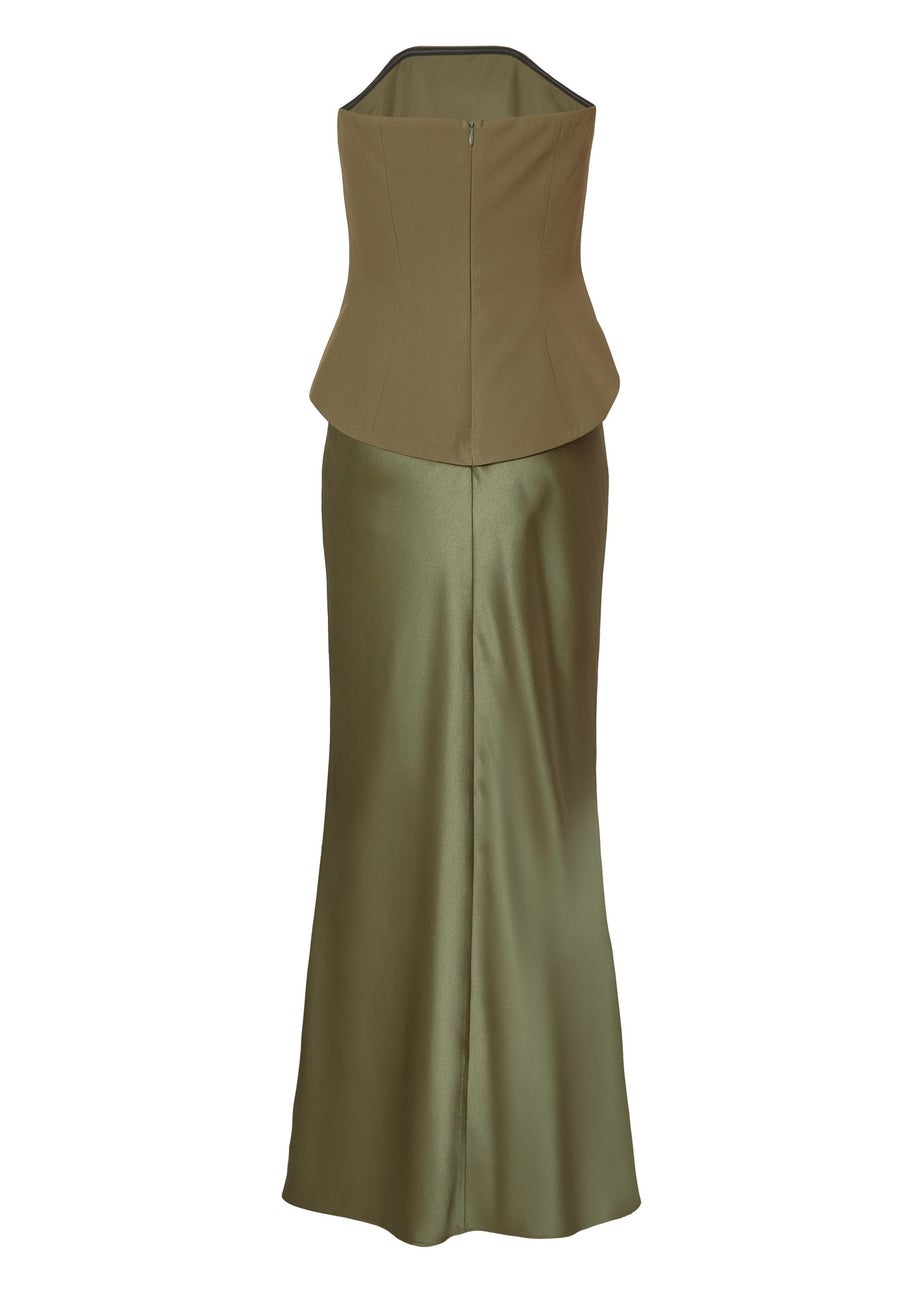 Quiz Green Petite Satin Hem Midaxi Dress