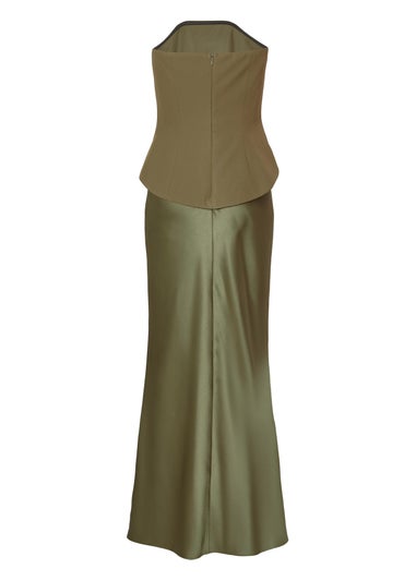 Quiz Green Petite Satin Hem Midaxi Dress