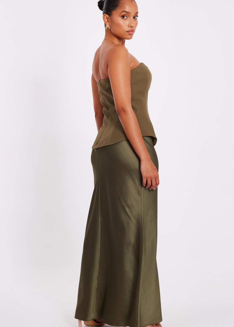 Quiz Green Petite Satin Hem Midaxi Dress