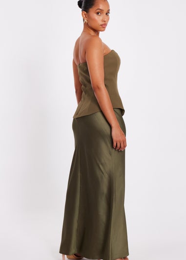 Quiz Green Petite Satin Hem Midaxi Dress