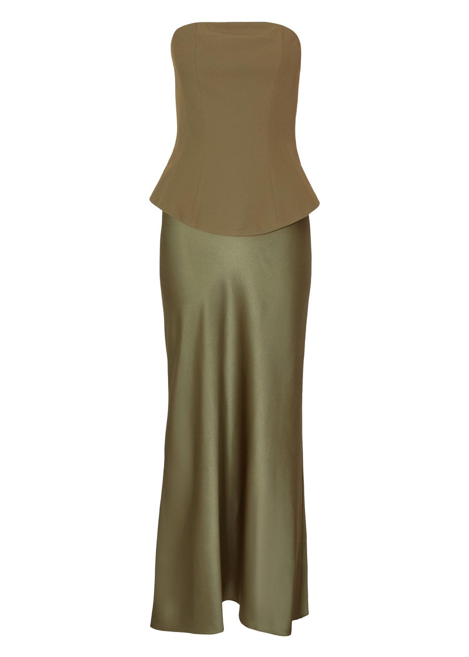 Quiz Green Petite Satin Hem Midaxi Dress