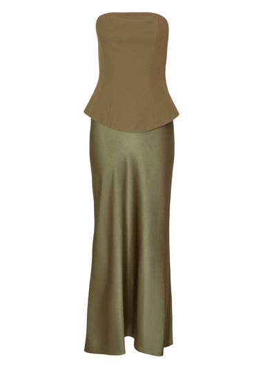 Quiz Green Petite Satin Hem Midaxi Dress