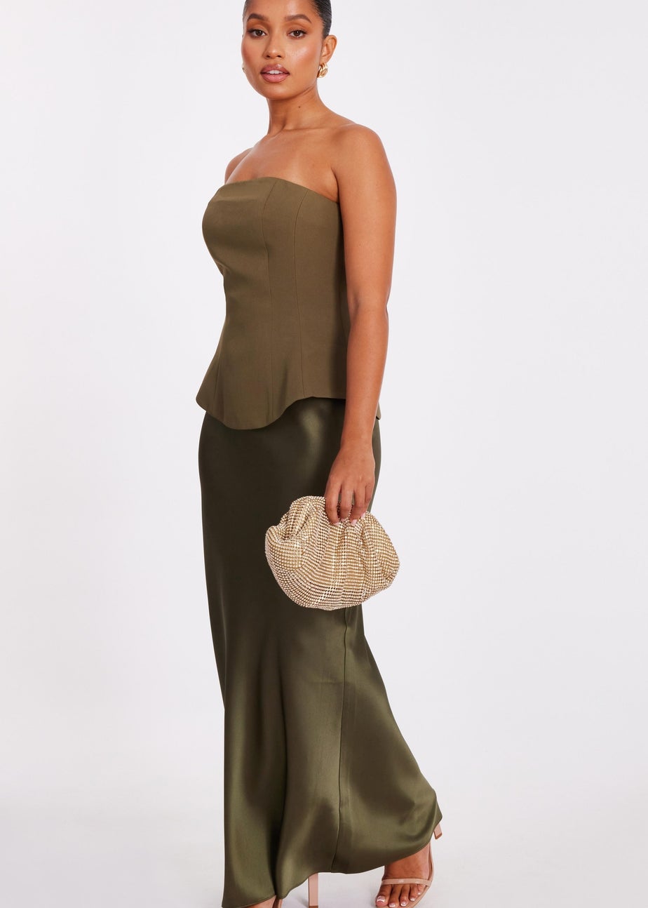 Quiz Green Petite Satin Hem Midaxi Dress