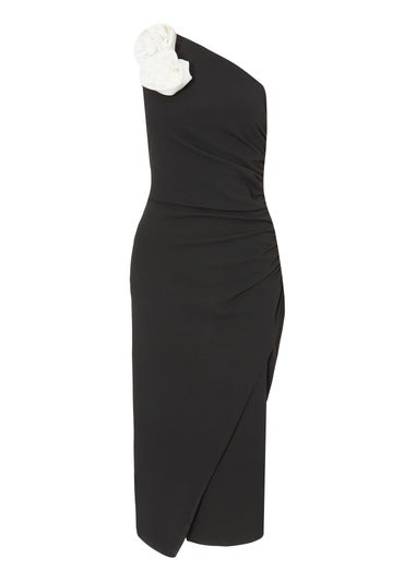 Quiz Black Corsage One Shoulder Midi Dress