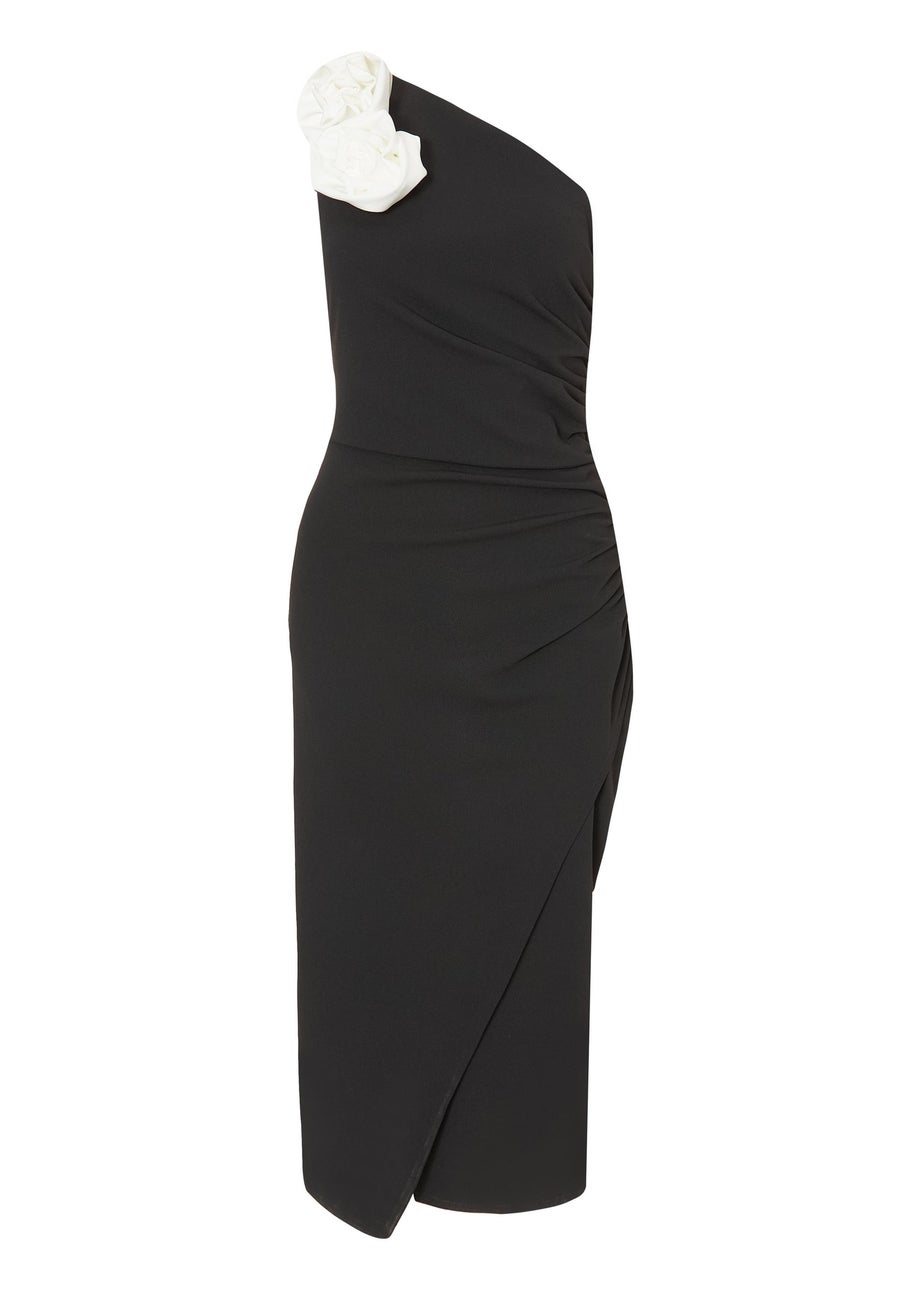 Quiz Black Corsage One Shoulder Midi Dress