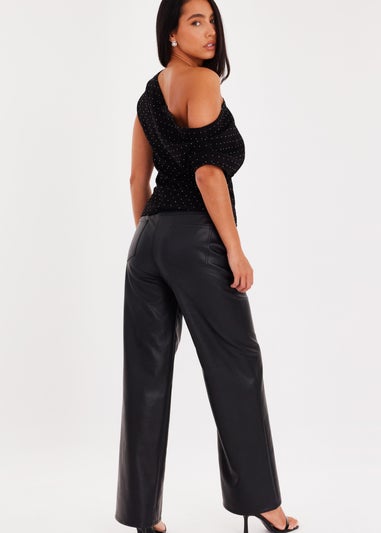 Quiz Black Diamante Drape Neck Top