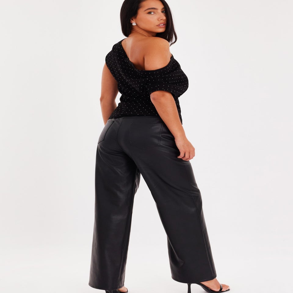 Quiz Black Diamante Drape Neck Top