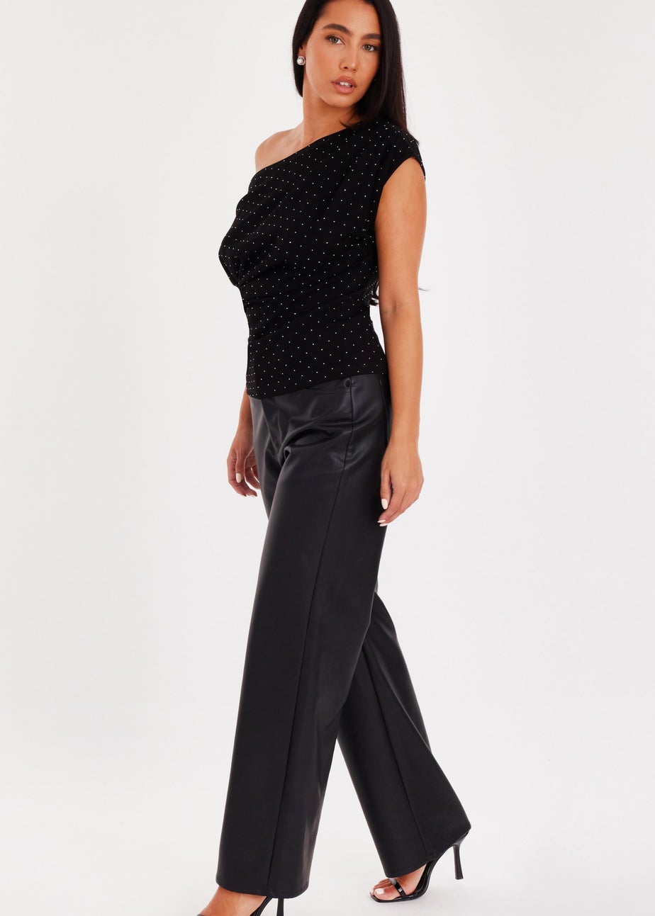 Quiz Black Diamante Drape Neck Top