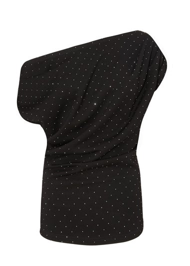 Quiz Black Diamante Drape Neck Top